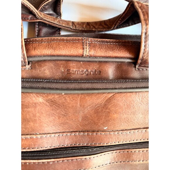 Vintage Brown Samsonite Leather Laptop Bag 12"x16" With Adjustable Strap & Multi - Picture 4 of 12